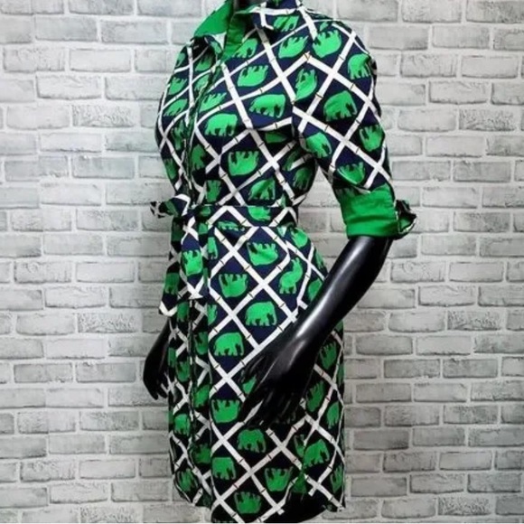 EUC 🐘 amazing blue and green elephant shirt dress - Picture 4 of 6